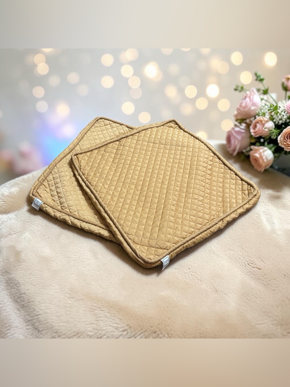 2 Waverly Home Square Quilted Euro Pillow Shams Cushion Style Diamond Gold Camel